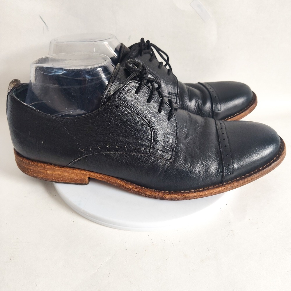 J.D Fisk Oxford Wingtip Shoes 8 D Men's Black Leather Upper & Sole Lace Up